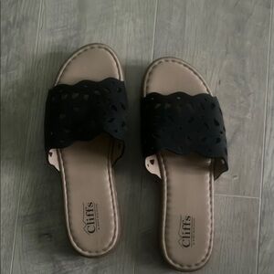 Cliffs by WHITE MOUNTAIN Black Cut-Out Slide Sandals